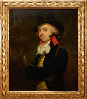 Lot 1180 - Dutch School, late 18th century, oil on canvas laid on board - Portrait of a Dandy, 76.5cm x 64.5cm, in gilt frame