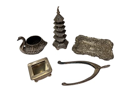 Lot 106 - Late 19th/ early 20th century Chinese export silver pepperette in the form of a pagoda by Wang Hing, together with silver