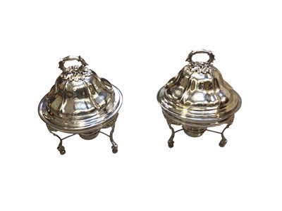 Lot 5216 - Good quality pair of silver plated chafing dishes with armorial crests