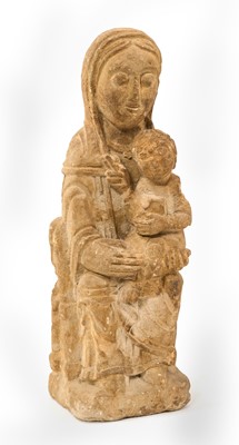 Lot 762 - Exceptionally rare carved limestone enthroned Virgin and Child group