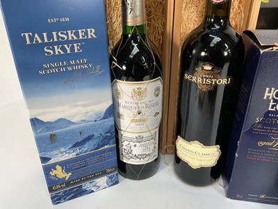 Lot 30 - Group of wines and spirits, including House of Lords 12 year scotch whisky, Talisker Skye single malt scotch whisky, Canadian Club whisky gift set, Underberg digestif, Le Grand Thouar, Amplefort...