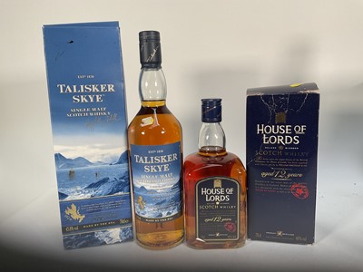 Lot 30 - Group of wines and spirits, including House of Lords 12 year scotch whisky, Talisker Skye single malt scotch whisky, Canadian Club whisky gift set, Underberg digestif, Le Grand Thouar, Amplefort...