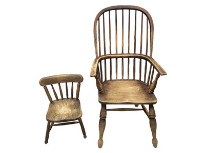 Lot 5396 - 19th century stick back chair and a similar child's chair (2)