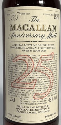 Lot 8 - One bottle, The Macallan 25 year old Anniversary Malt, distilled 1957 and bottled 1983, 75cl., 43%, OWC