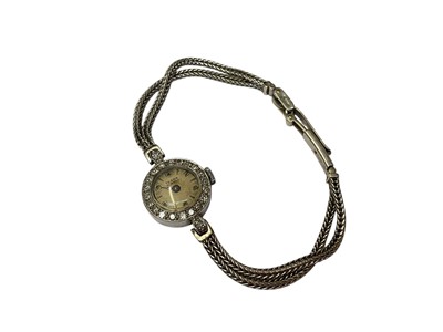 Lot 111 - Art Deco Tegra diamond set cocktail watch on a later 9ct white gold two stand bracelet (Birmingham 1990)