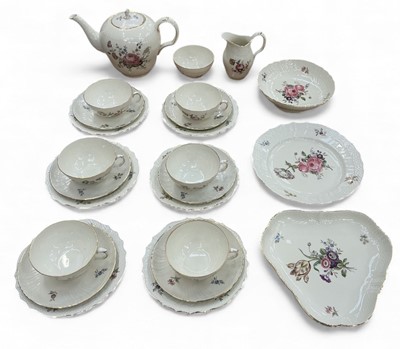 Lot 400 - Royal Copenhagen Frijsenborg pattern six place teaset together with three miscellaneous cake plate / dishes.