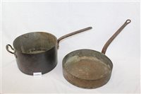 Lot 3750 - Three large 19th century copper saucepans with...