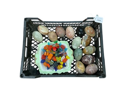 Lot 2964 - Group of mineral specimen eggs, together with a collection of Murano glass sweets in a porcelain bowl