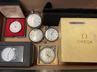 Lot 246 - 1960s Omega empty watch box with papers, two silver pocket watches and other watches