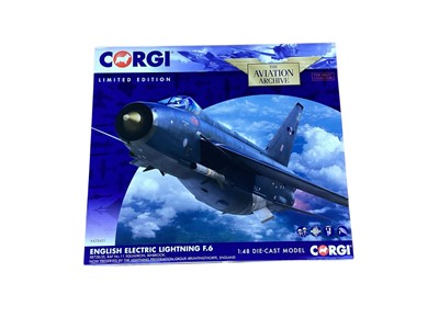 Lot 1913 - Corgi The Aviation Archive 1:48 scale English Electric Lightning F.6 (RAF No,11 Squadron), with box AA28401, 1:72 scale Avro Lancaster B MkIII (Special) (RAF 617 Squadron) with box AA32620 and 1...