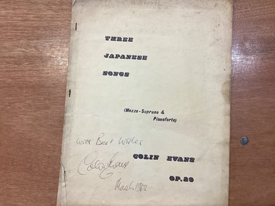 Lot 1207 - “Three Japanese Songs”, signed in ink by the composer Collin Evans, “Forrest Fantasies” by Walter Carroll, together with an archive of theatre photographs, programs and ephemera