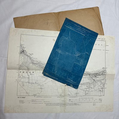 Lot 1204 - Royal National Lifeboat Institution (RNLI), London: An Edwardian blueprint “Clovelly Station”, dated in ink upper right 15/03/1906 and within blueprint lower right, together with a chart survey...