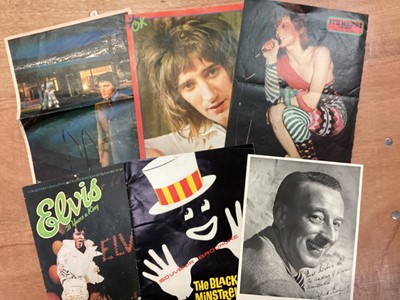 Lot 1213 - Elvis 21 Years a King 1974, The Black and White Minstrel Show 1960s, Beatles, Sheet Music Lady Madonna by John Lennon and Paul McCartney, David Bowie ad Rod Stewart magazine cutout, The Osmond...