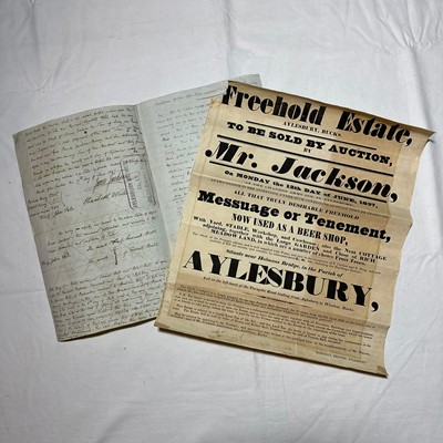 Lot 1201 - William IV period Estate Auction poster and document of sale for “Freehold Estate, Aylesbury Estate, To be Sold By Auction By Mr Jackson, Monday the 12th Day of June 1837, At The Chandos Arms In...