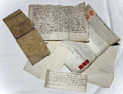 Lot 1224 - 16th century Tudor period ink inscribed vellum document, an interesting early 18th century vellum and ink inscribed “Say Book” dated 1728 and 1731, together with other early documents