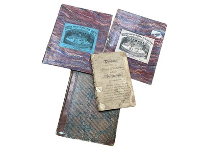 Lot 1376 - Early Victorian handwritten mathematics book inscribed “John Ball April 4th 1860”, two other 19th century school books with handwritten pages studying alphabet, numbers, lines, letter writing, r...