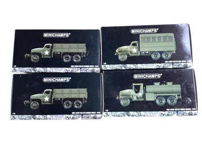 Lot 1921 - Minichamps 1:35 scale American WWII army vehicles and Forgotten Heroes 1:43 scale Korean War American army vehicles, with boxes (Previously Displayed contents maybe incomplete) (7)