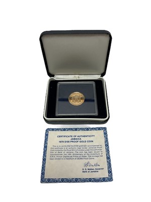 Lot 442 - Jamaica - Gold proof $100 coin 1979 (AGW: .328oz) (N.B. Cased with Certificate of Authenticity) (1 coin)