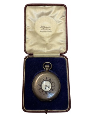 Lot 274 - 1930s J.W. Benson silver half hunter pocket watch (Birmingham 1933) in original fitted case