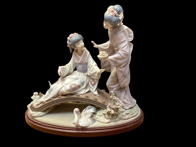 Lot 2214 - Lladro porcelain figure group - Springtime in Japan, on plinth base, 33cm high