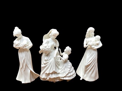 Lot 2226 - Six Royal Worcester figures - The Wedding Day, First Touch, First Teddy, Sunday Best, Fruit Picking and The Last Dance