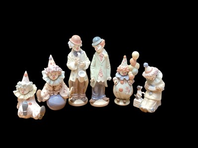Lot 2235 - Six Lladro porcelain clowns including two with musical instruments