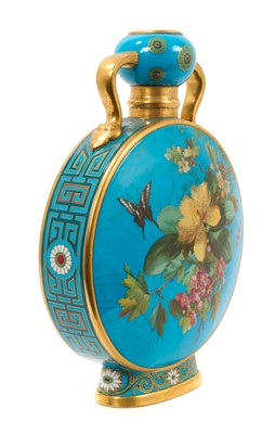 Lot 19 - Victorian Minton Aesthetic movement moon flask with hand painted floral decoration.