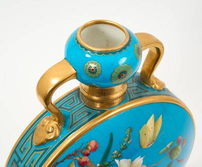 Lot 19 - Victorian Minton Aesthetic movement moon flask with hand painted floral decoration.
