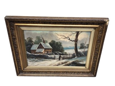 Lot 5259 - Pair of late Victorian naive school oils of summer and winter landscapes.