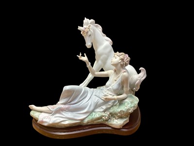 Lot 2238 - Lladro porcelain figure group - The Goddess and the Unicorn, on plinth base, 29cm high