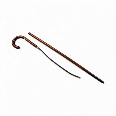 Lot 841 - Victorian “Life Preserver” walking cane, with Malacca shaft and hidden twisted cable weapon, Malacca crook handle, plated collar and metal ferrule. 90.5cm overall length, cable insert...