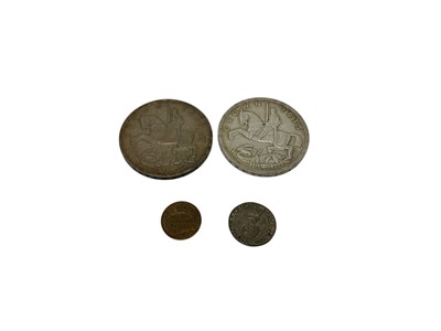 Lot 429 - G.B. - Mixed coinage to include silver Crowns 1935 x 2 GEF, George III Three Pence 1762 AEF, mixed Three Pences x 59, pre 1920 silver estimated weight 74gms and George V AE Third of Farthing 191...