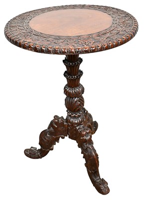 Lot 1294 - 19th century Anglo-Indian carved hardwood tripod wine table