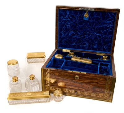 Lot 774 - Fine quality George III vanity box with silver fittings in leather box.