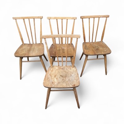 Lot 5341 - Set of four Ercol stick back dining chairs no. 391, each with stamps to underside, (4).