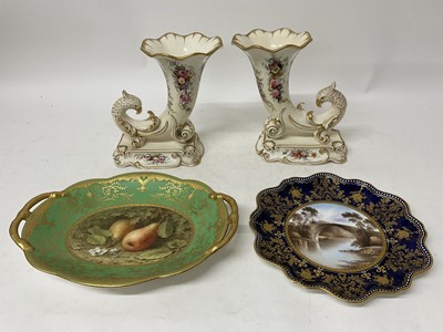 Lot 226 - Coalport fruit painted dish, together with an Aynsley landscape plate and pair of Coalport cornucopia spill vases