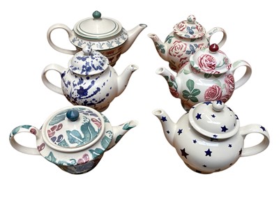 Lot 2276 - Six Emma Bridgewater teapots Pink Roses and Blue Star