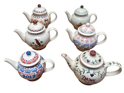 Lot 2278 - Six Emma Bridgewater teapots including Union Jack and Mad For Tea