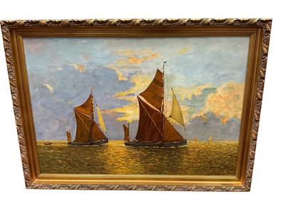 Lot 1180 - W F Burton oil on board, barges, together with Roger Finch, and two other oils of Brightlinsea marine scenes. (4)