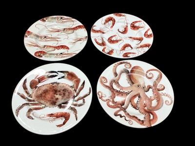 Lot 2283 - Four Emma Bridgewater Fish & Shellfish plates - Crab, Octopus, Prawns and Langoustines