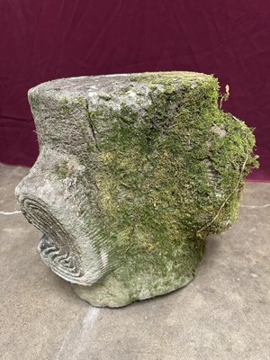 Lot 1971 - Composite garden plinth in the form of a tree stump, pleasingly moss covered, 35cm high