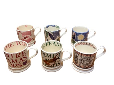 Lot 2297 - Six large Emma Bridgewater mugs including Hurrah for William & Kate and Love & Kisses, each 10.5cm high