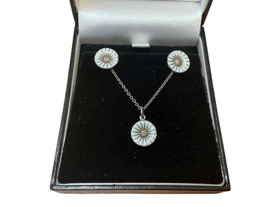 Lot 48 - Georg Jensen Danish silver and white enamel daisy pendant on chain and matching pair of earrings