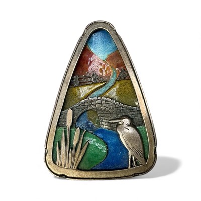 Lot 56 - Anthony Panton Hawksley (1921-1991), contemporary silver and enamel triangular shaped box