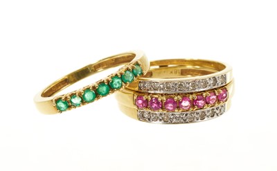 Lot 510 - 18ct gold diamond, emerald and ruby interchangeable rings