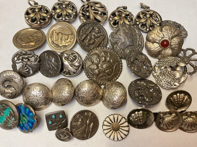 Lot 68 - Collection of mostly Art Nouveau silver and white buttons, including some with enamelled decoration etc