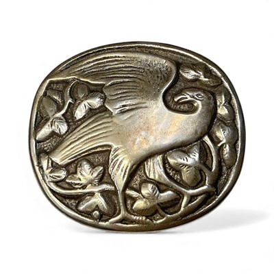 Lot 74 - Danish sterling silver oval panel eagle amongst foliage brooch