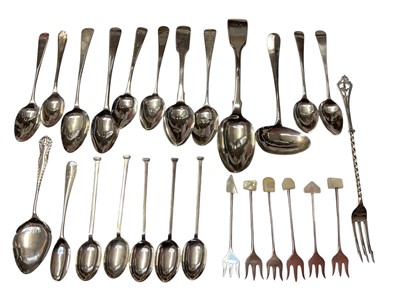 Lot 176 - Group of Georgian and later silver flatware to include teaspoons, (various dates and makers), all at 11.5ozs.