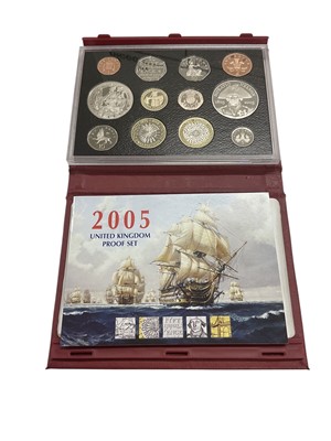 Lot 461 - G.B. - Mixed coinage to include Royal Mint year proof sets 2005 (red case), Royal Shield of Arms 2008 (N.B. Cased with Certificate of Authenticity), George V 'circulated' silver coin collection...