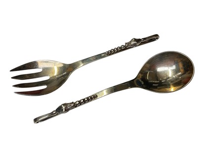 Lot 84 - Pair of 'Stanborns Mexico Sterling' silver salad servers